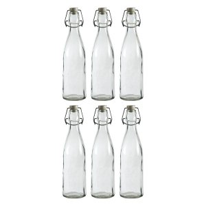Regent Glass Bottles with White Clip Top Lids 6 Pack, 500ml