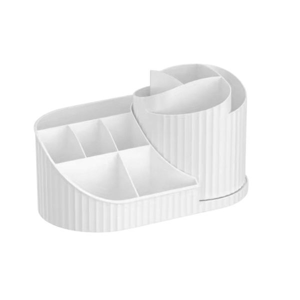 Rotating Cosmetic Storage Box with Pen Holder - White