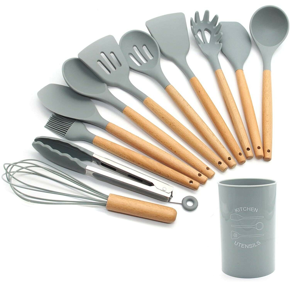 Kitchen Utensils Set of 12 Silicone Non Stick Includes Holder - Aqua Mint