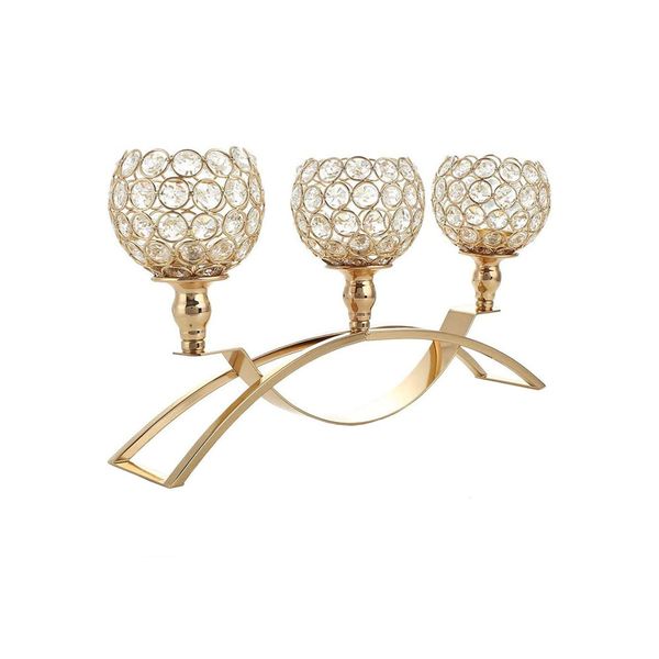 Gold Crystal Candle Holders 3-Candle Candelabra Table Decorations