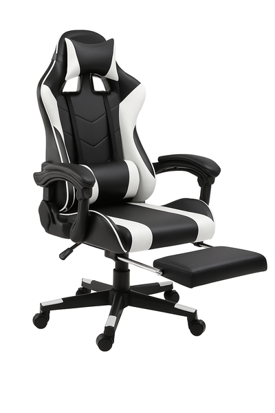 B&amp;W Game on LARGE gaming chair with foot rest and cushions