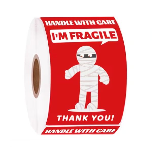 200pcs Funny Fragile Stickers - 4 Designs (Dog, Cat &amp; Mummy) - 7.62x5.08cm
