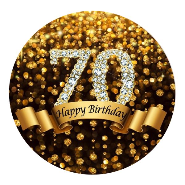 Happy 70th Birthday Black and Gold Round Wooden Vinyl Signage - 40cm