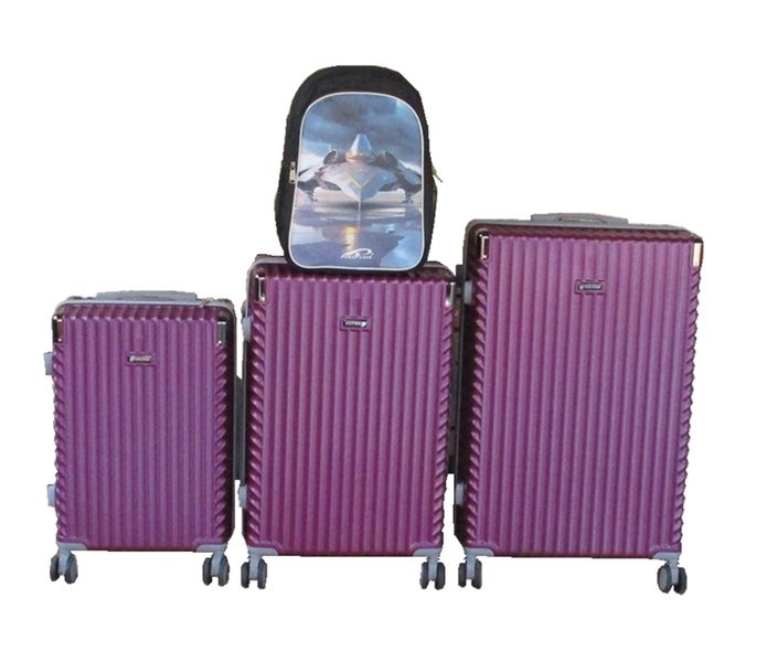 ABS Purple Spinner Luggage Set with Tank Print Backpack 3-Piece