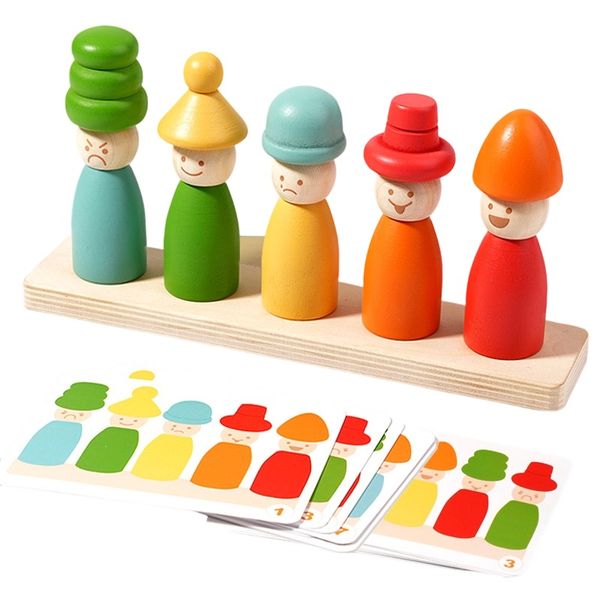 Montessori Wooden Puppet Face and Colour Stacking Puzzle Wood Learning Toy