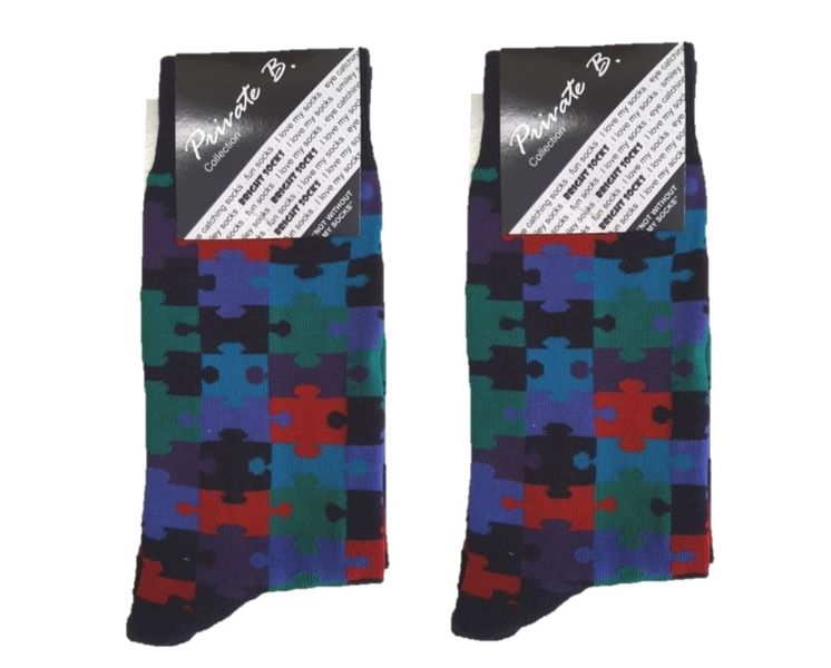 Private Benjamin Luxury Cotton Fashion Socks - 2 Pairs Puzzle