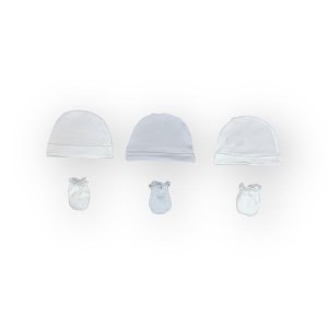 Mothers Choice Baby Basic Hat &amp; Mitten Set - 2 White + 1 Grey Cotton Set