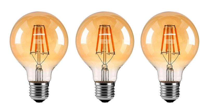 Pack of 3- A60 4W Retro Warm White LED E27 Filament Bulb 60mm
