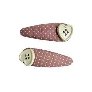 Pink Polka Dot Heart Snap Hair Clips for Girls and Kids- Set of 2