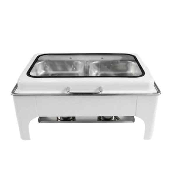 White Buffet Food Warmer Double Chafing Dish