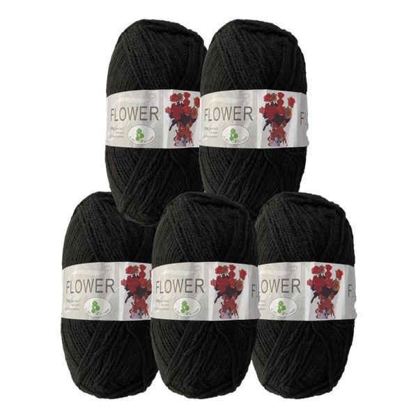 Double Knitting Polyester Yarn 100g (Pack of 5) Black