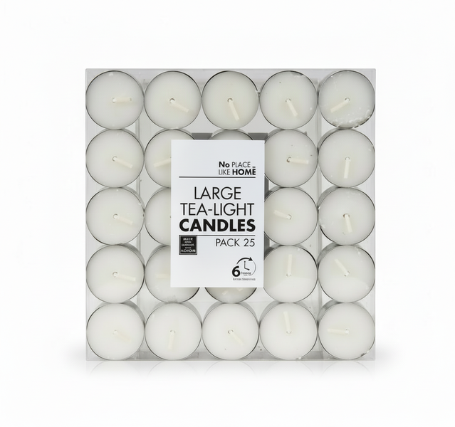 No Place Like Home White Tea-Light Candles 3.5 cm, 25 Piece Box