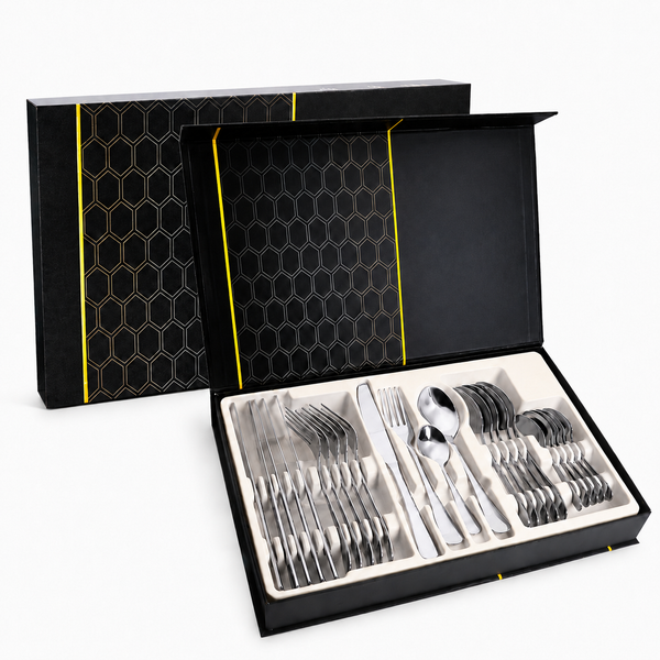 24-Piece Silver Cutlery Set Stainless Steel Tableware with Gift Box for 6