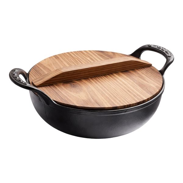 Cast Iron Pot - Non-Stick, Wood Lid
