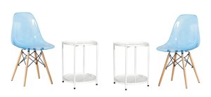 Transparent Color Dining Wooden Leg Chairs and 2 Tier Metal Table Set