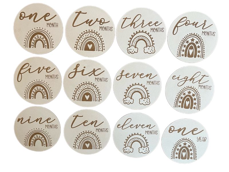 Rainbow Milestone Cards for Baby Shower Gift Nursery On Wood x 12