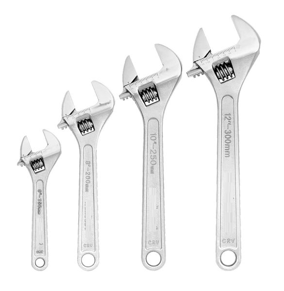 4-Piece Adjustable Wrench Set - Chrome Vanadium Steel Heavy Duty Spanners