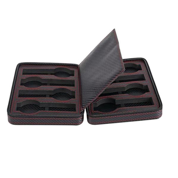 Portable 8 Slot Carbon Fiber PU Leather Watch Box
