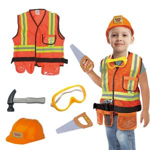 Construction Worker Costume With Helmet &amp; Accessories (Orange Reflective)