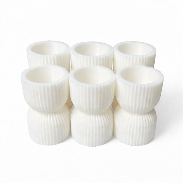 Modern Ribbed Egg Cups Set - 6 Piece White Egg Holder Set