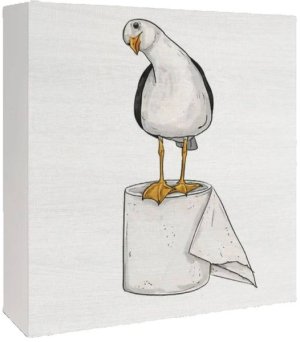 5x5" Seagull Wooden Box Sign, Coastal Funny Bathroom Toilet Shelf Decor
