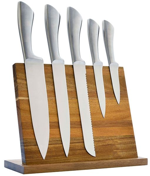 Knife Set - 6-Piece Stainless Steel with Acacia Stand