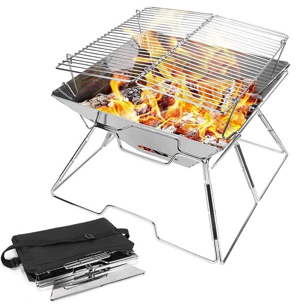 Folding Campfire Grill, 304 Stainless Steel Portable Charcoal Grills