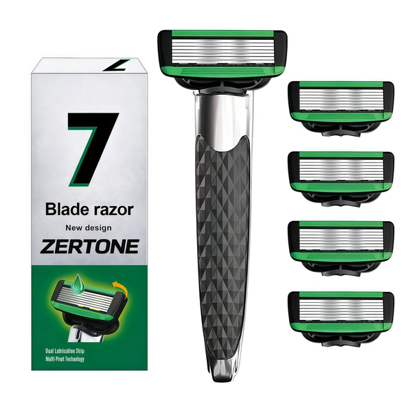 7-Blade Men's Razor Set with 5 Replacement Cartridges - Premium Shaving Kit