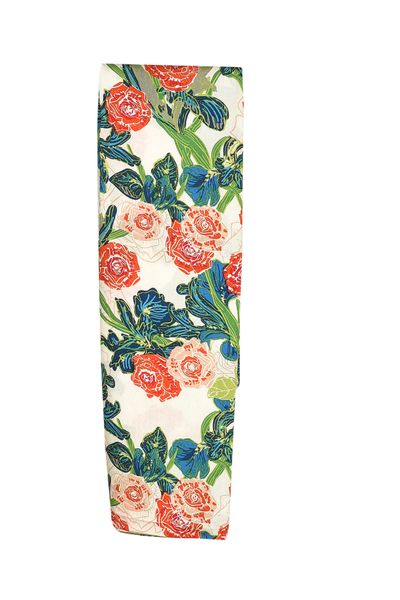 White Cotton Rectangular Floral Modesty Scarf with Multicolour Flowers