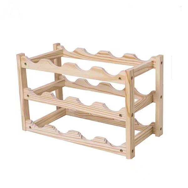 3-Tier Wooden Wine Rack for 12 Bottles of Wine
