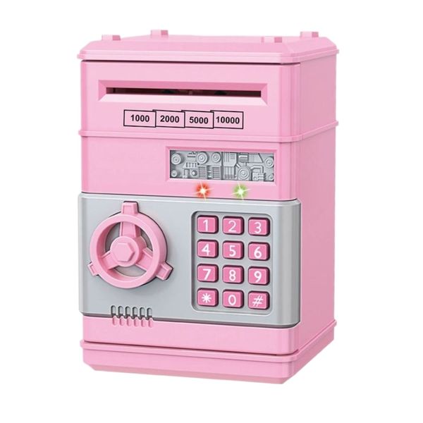 Kids ATM Password Finger Print Piggy Bank-Pink