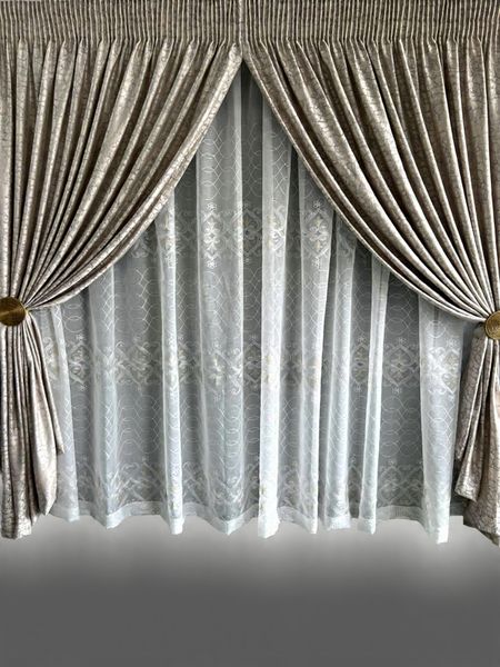 Cirlce Beige Sheer Plain Dining Room Taped Curtains