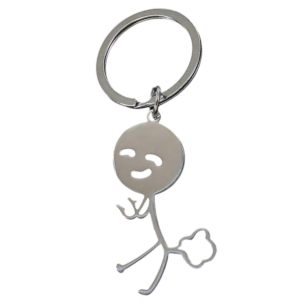 Stainless Steel Funny Fart Stick Figure Keychain - Silver