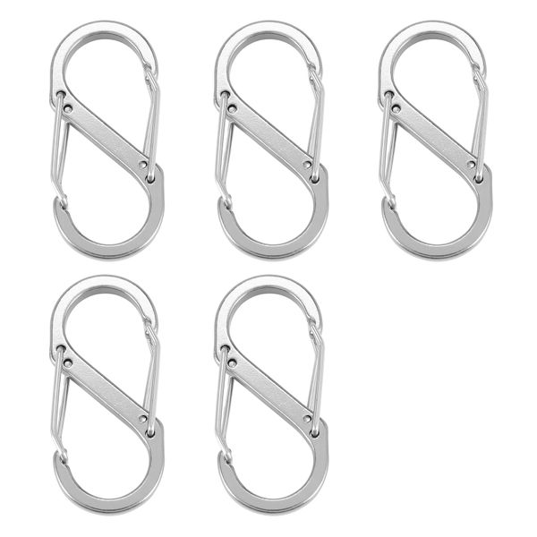 5 pcs Mini S Shape Key Chain Carabiner Fuse Clips (Silver)