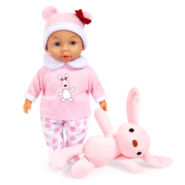 Bayer My First Baby Doll (Pink) with Lovely Plush Bunny (28cm Tall)