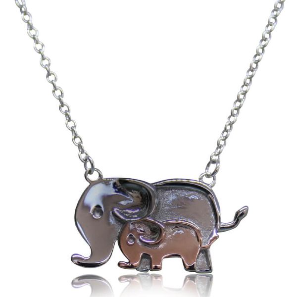 Kool Africa - Sterling Silver - Mother and Elephant Baby - Two Tone