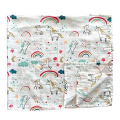 Soft Organic Muslin Receiving Blanket - Unicorn and Rainbow