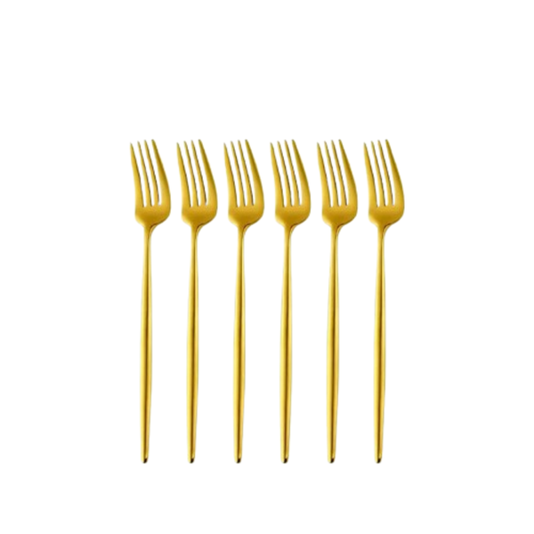 6-Piece Golden Stainless Steel Fork Set - Luxury Finish Cutlery G19-2-6