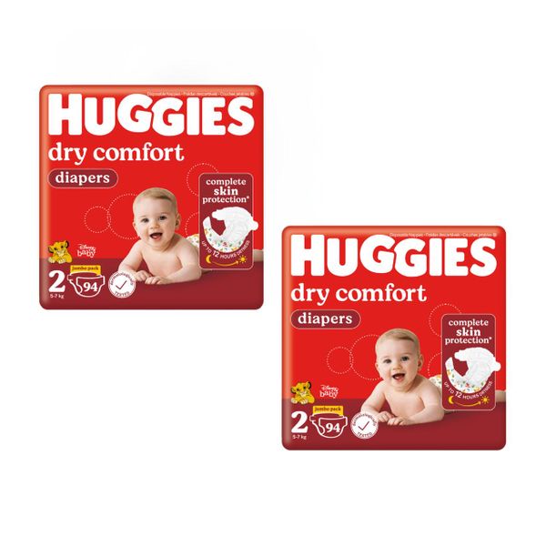 Huggies Dry Comfort - Size 2 New Baby Jumbo Pack - (2 x94 Nappies)