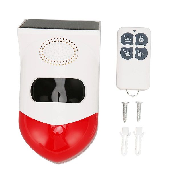 Solar Motion Alarm 110dB Siren &amp; Strobe Light for Home &amp; Outdoor Security