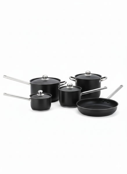 9-Piece Black Stainless Steel Pot and Pan Set| Gas Furnace Cookware