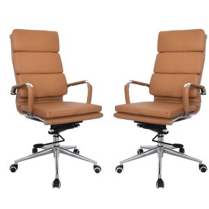 Classic PU Cushion High Back Office Chairs-Set of 2 Per Box-Camel
