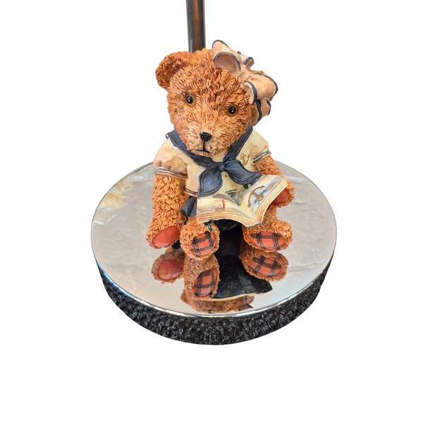 Round Chrome Base Table Lamp with Ceramic Teddy Bear