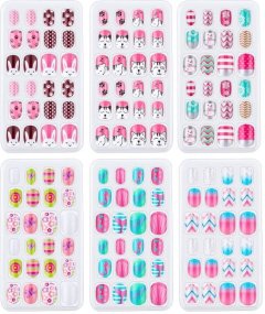 144-Piece Kids Press On Nails Set For Girls Tips Pre Glue Stick on Nails