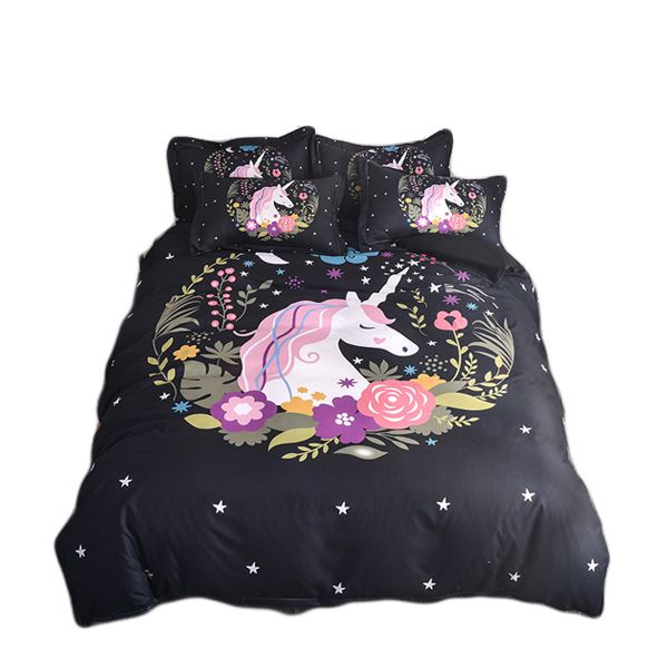 Kidsrock Black Starry 3D Fresh Watercolor Unicorn Bedding