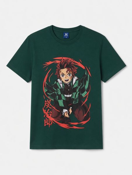 Apparely Demon Slayer Tanjiro Graphic Tee - Green Anime Streetwear T-Shirt