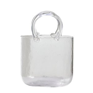 Glass Purse Shaped Decorative Centerpiece Vase for Flowers &amp; Home - Clear