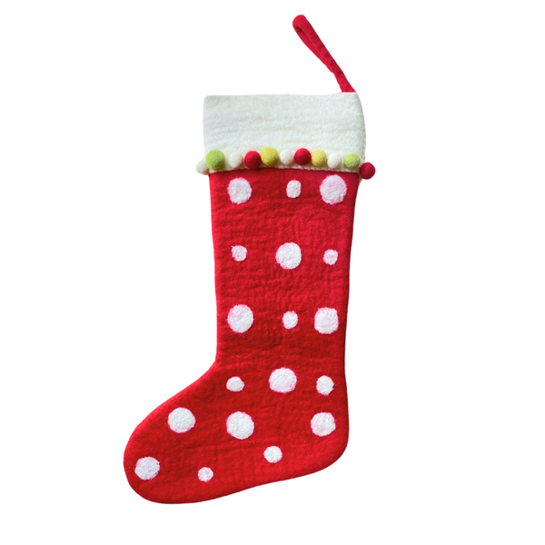 Festive Red, White and Lime Green Felt Christmas Stocking