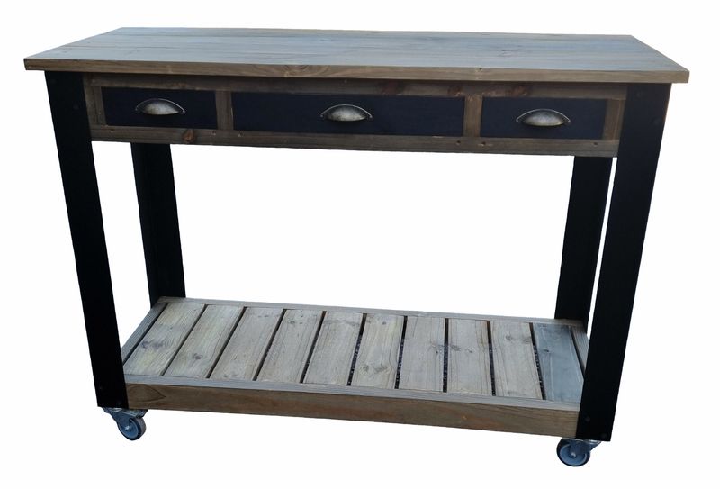 Tracey Rustic Kitchen Island/Butcher, with Steel Legs on Wheels