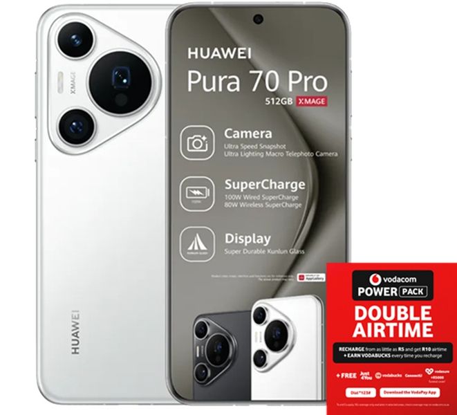 HUAWEI Pura 70 Pro 512GB Dual SIM - White + Vodacom SIM Pack